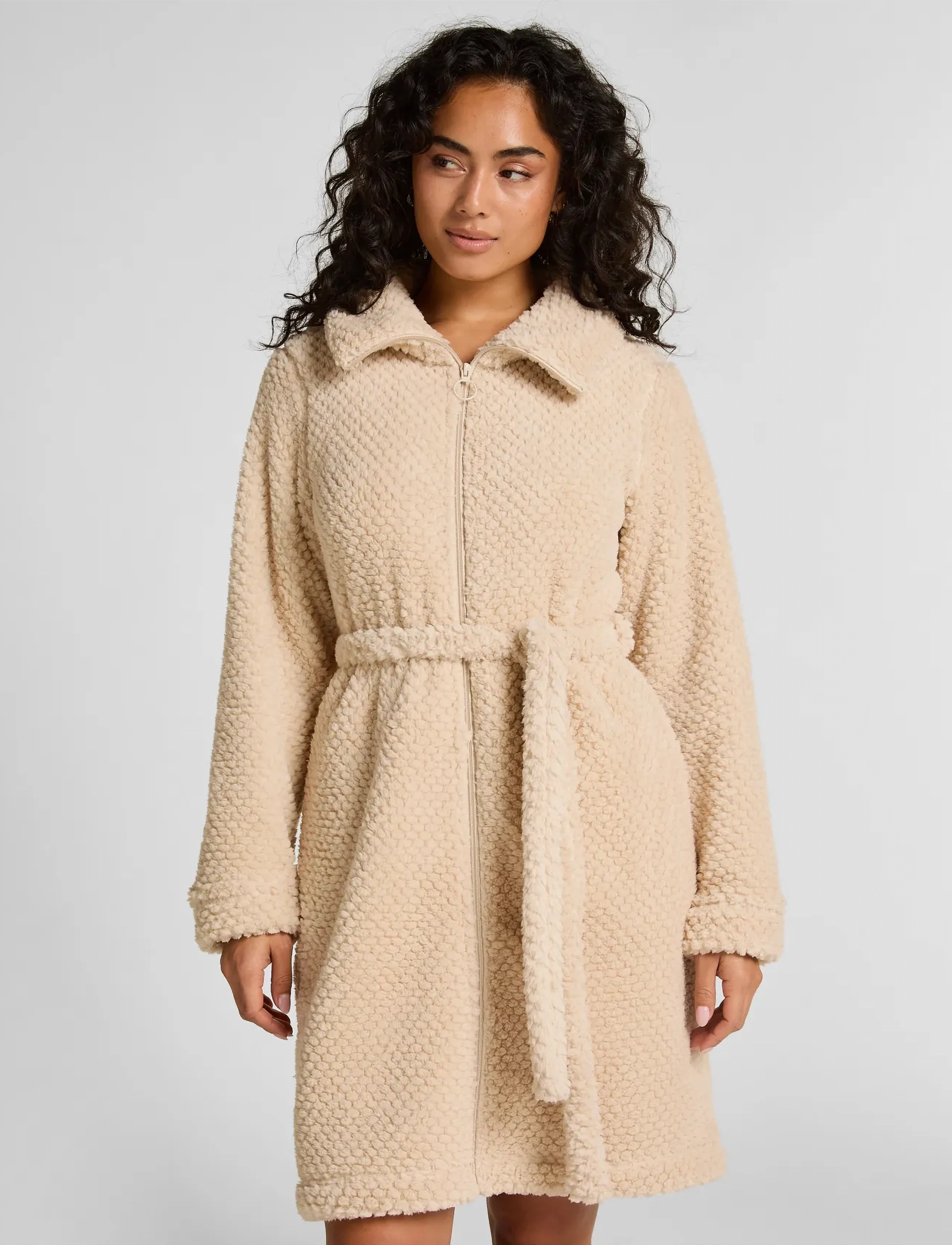 Hunkemöller Robe Zip Up Fleece - Nachtwäsche - WHITECAP GRAY / beige