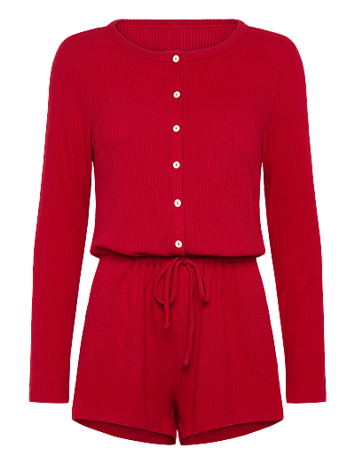 Hunkemöller ONESIE SHORT JERSEY RIB - Pyjama Pants - SAVVY RED / red