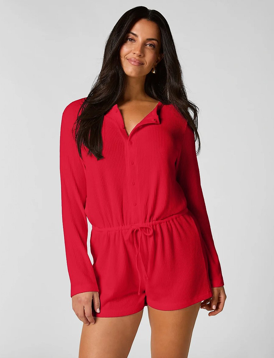 Hunkemöller - ONESIE SHORT JERSEY RIB - natshorts - savvy red - 0
