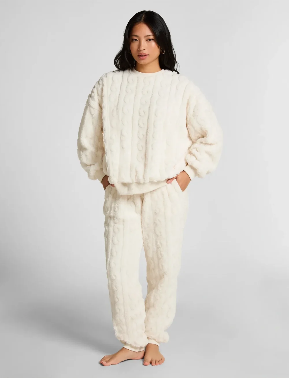 Hunkemöller - Top Cable Fleece - mid layer jackets - gardenia - 4