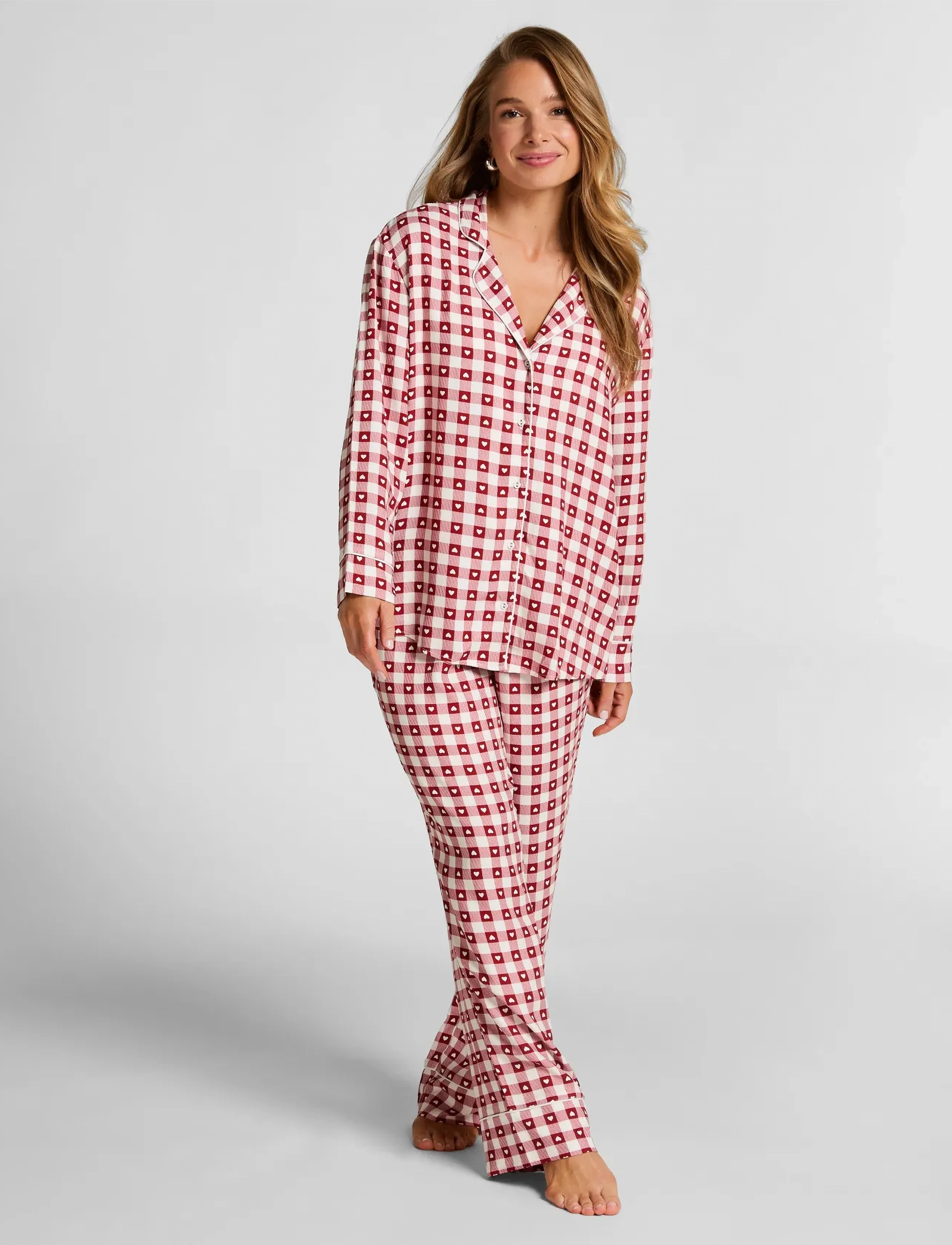 Hunkemöller Pyjamaset Twill - Pyjamat - RED DAHLIA / white
