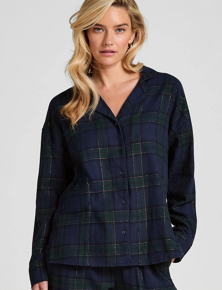 Hunkemöller - JACKET LS FLANNEL TWILL CHECK - oberteile - naval academy - 0