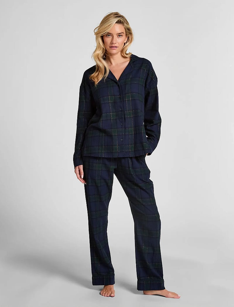 Hunkemöller - PANT FLANNEL STRAIGHT CHECK - pyjamahose - naval academy - 0