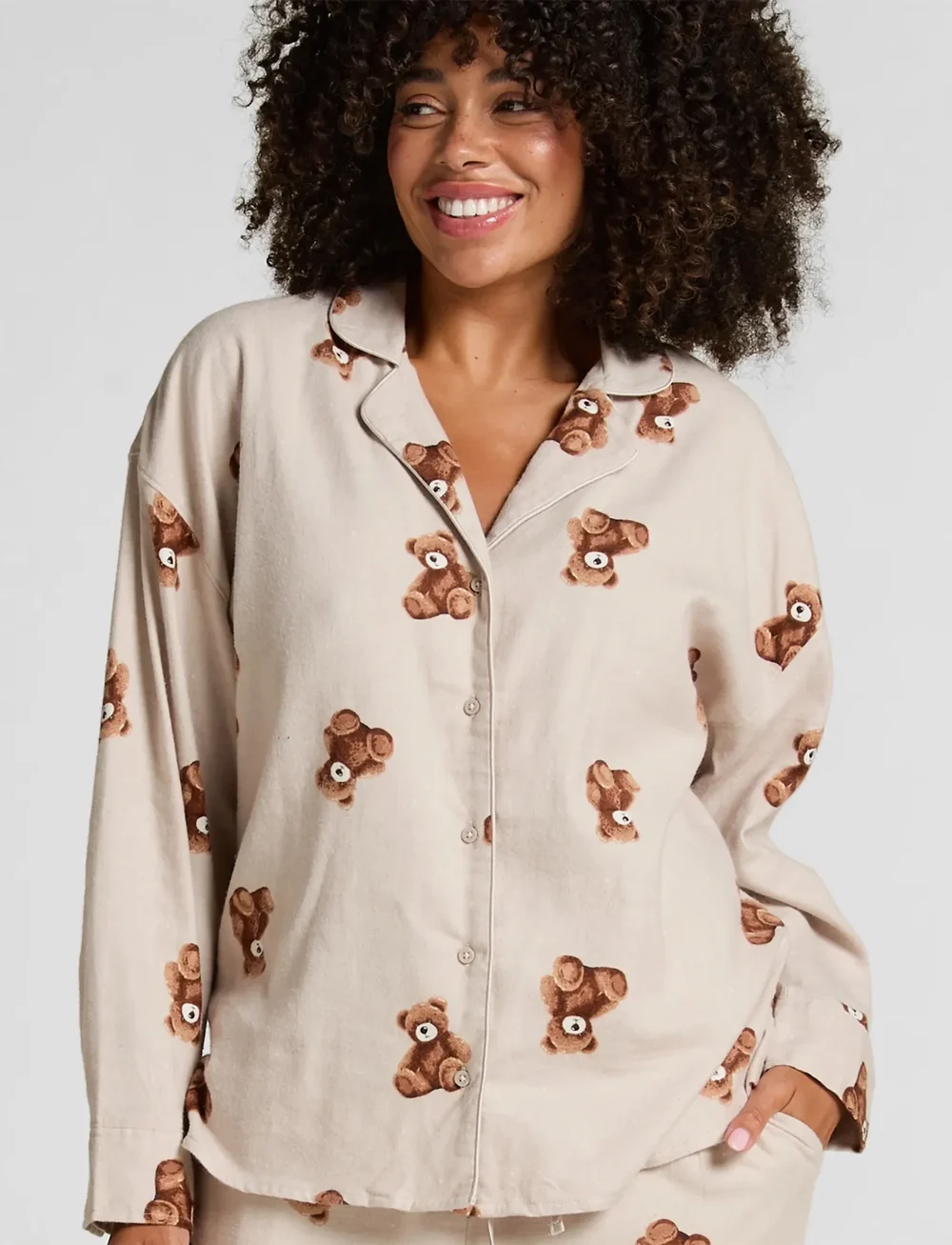 Hunkemöller - JACKET LS FLANNEL TWILL BEAR - overdele - gray morn - 0