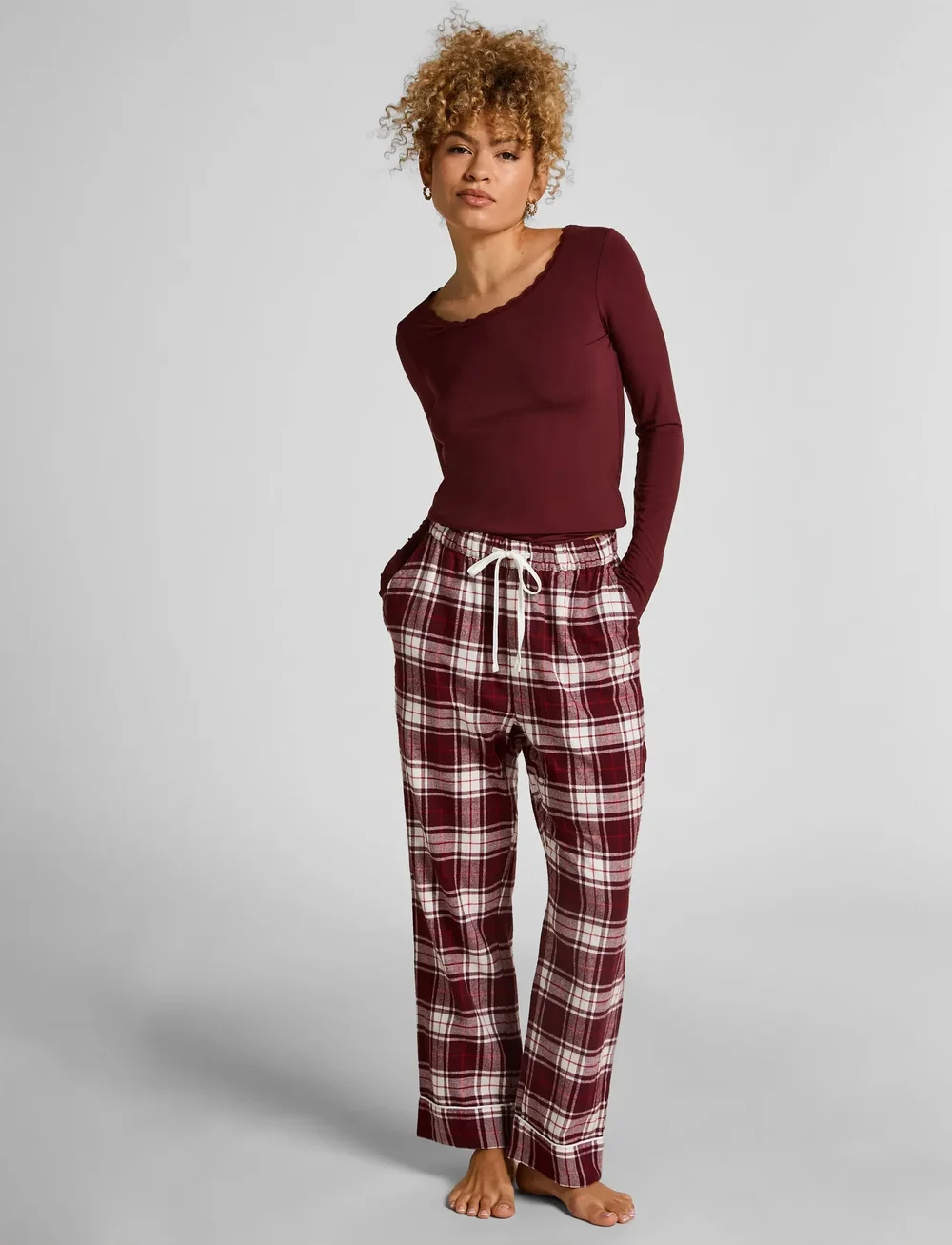 Hunkemöller - Flannel Pyjama Pants - julepyjamas - windsor wine - 0