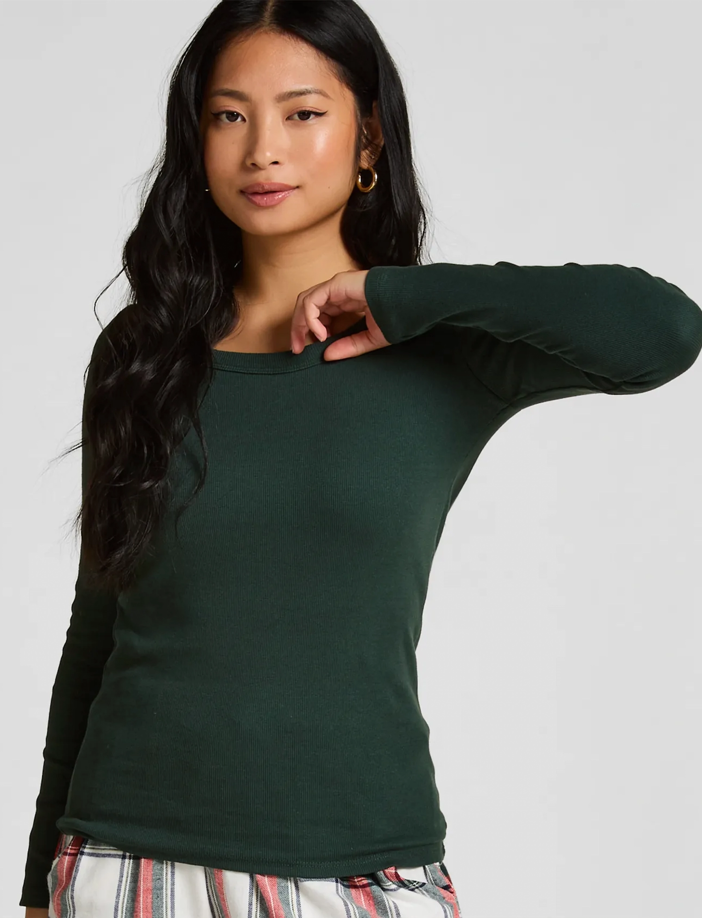 Hunkemöller TOP LS CREW RIB COTTON - Undertøj - GREEN GABLES / green