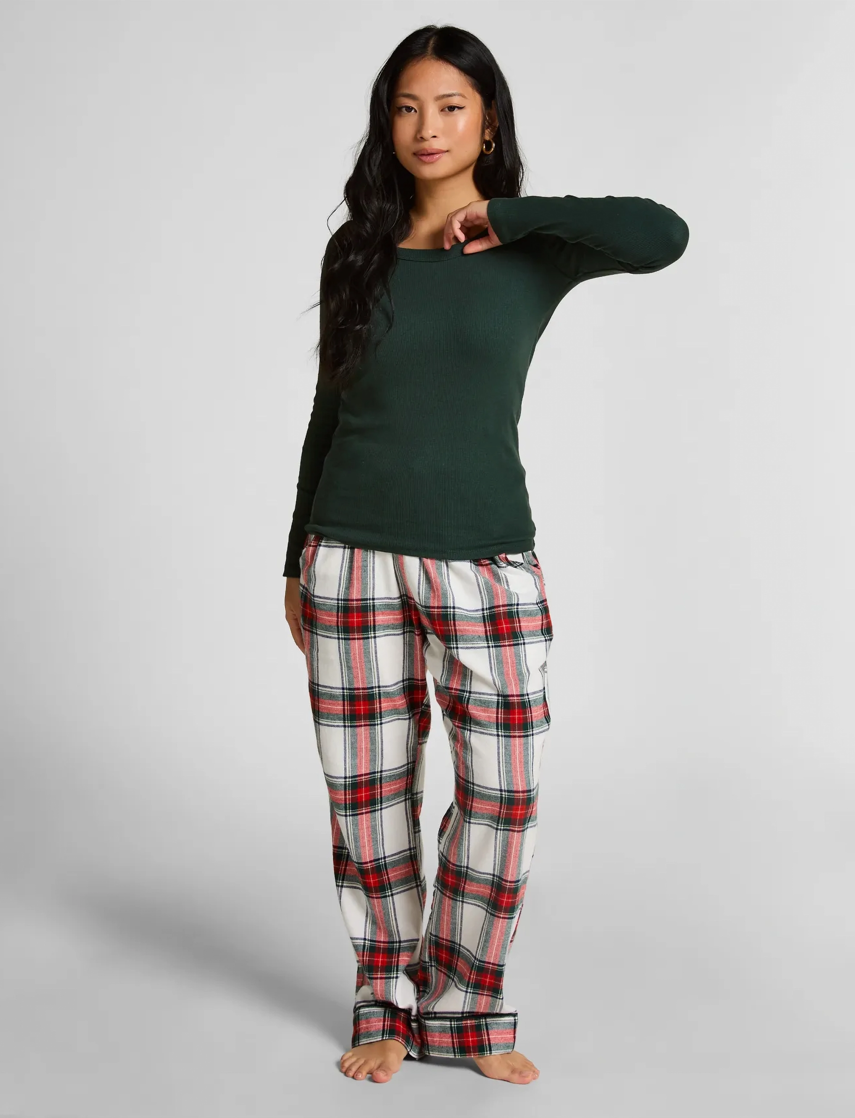 Hunkemöller - TOP LS CREW RIB COTTON - green gables - 4