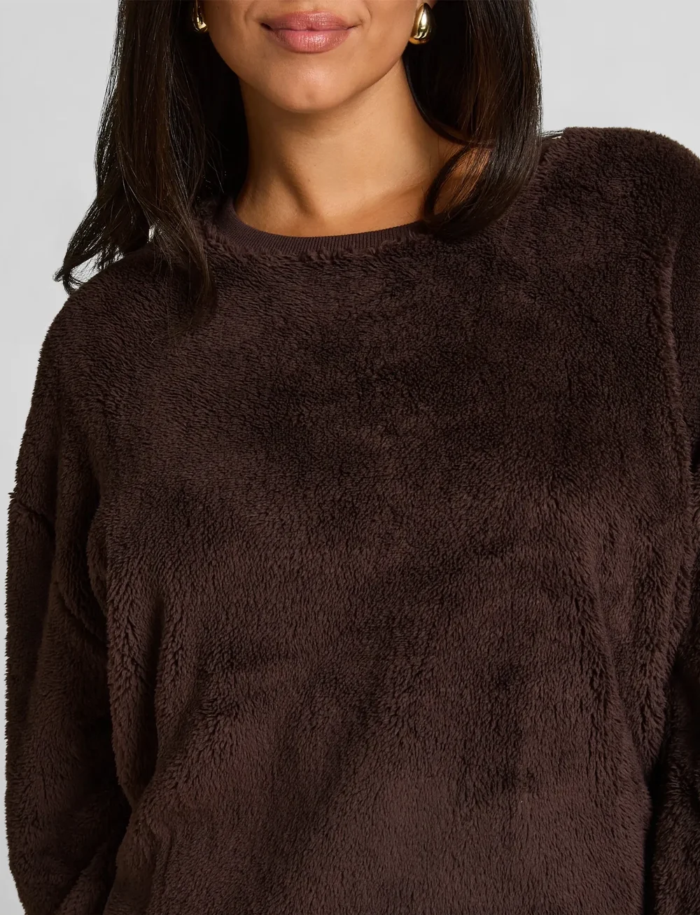 Hunkemöller - Longsleeved Top Fluffy Fleece - dressipluusid - cocoa brown - 3