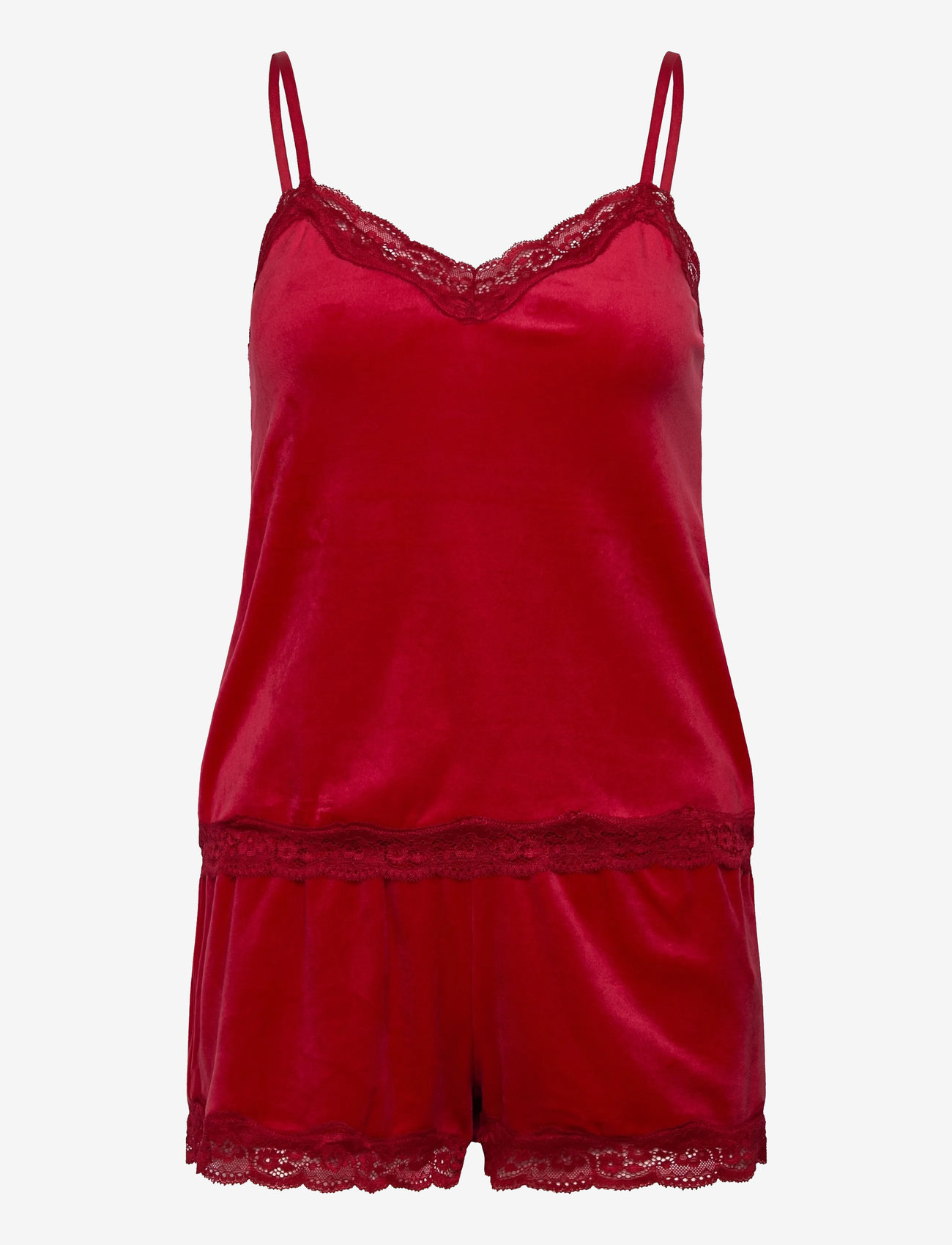 Hunkemöller - PJ CAMI VELOURS SCALLOP LACE - weihnachts-pyjamas - red - 1