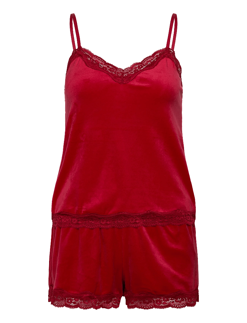 Hunkemöller - PJ CAMI VELOURS SCALLOP LACE - weihnachts-pyjamas - red - 1