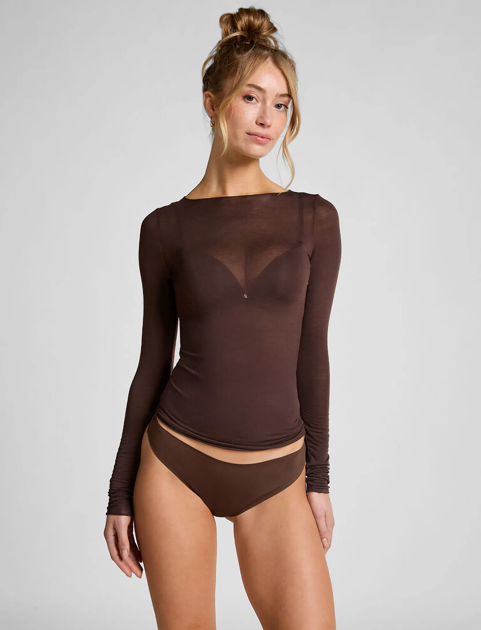 Hunkemöller - Top LS Boatneck Intimates - kaschmir - coffee bean - 0