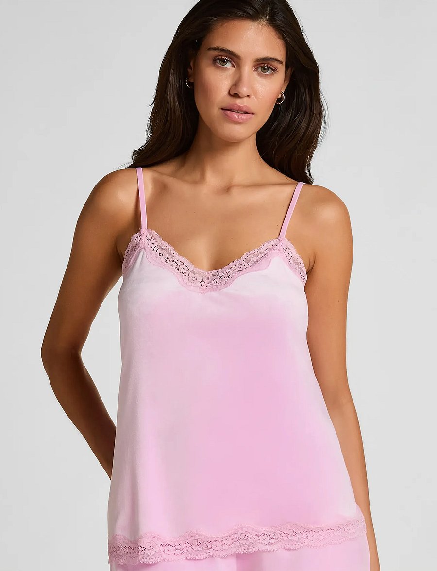 Hunkemöller - Pj Cami Velours Scallop Lace - náttföt - pirouette - 0