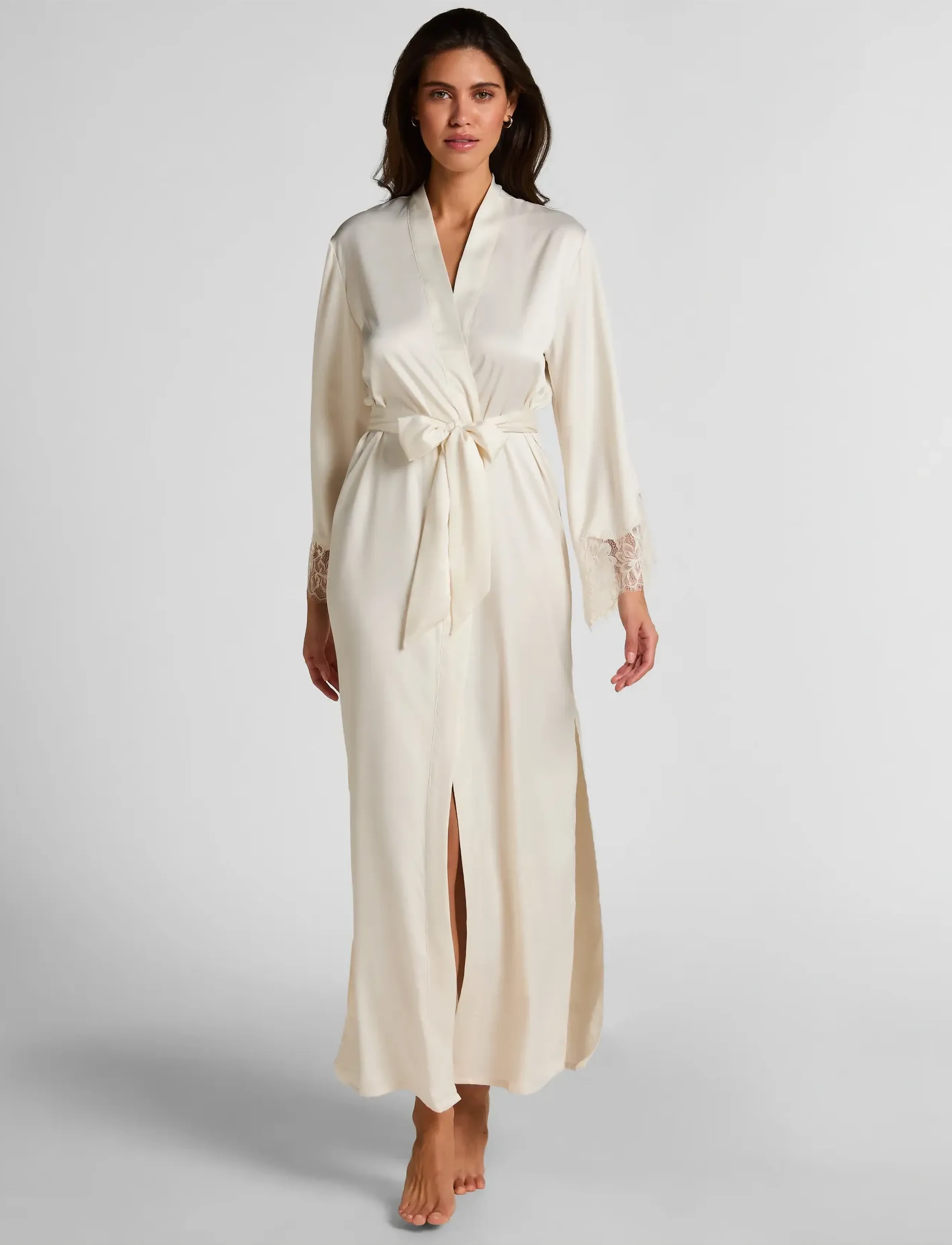 Hunkemöller Kimono Long Satin Lace Valerie - Lingerie - GARDENIA / white