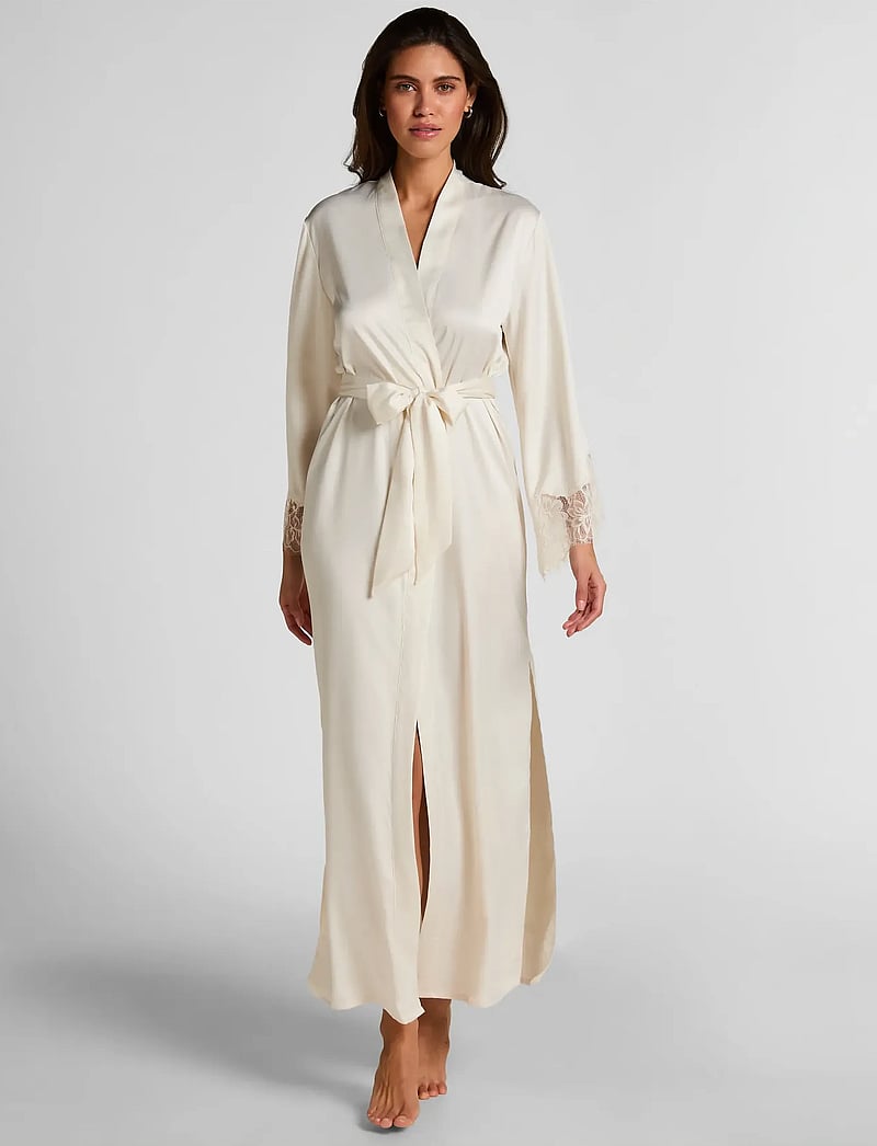 Hunkemöller - Kimono Long Satin Lace Valerie - kimonos - gardenia - 0