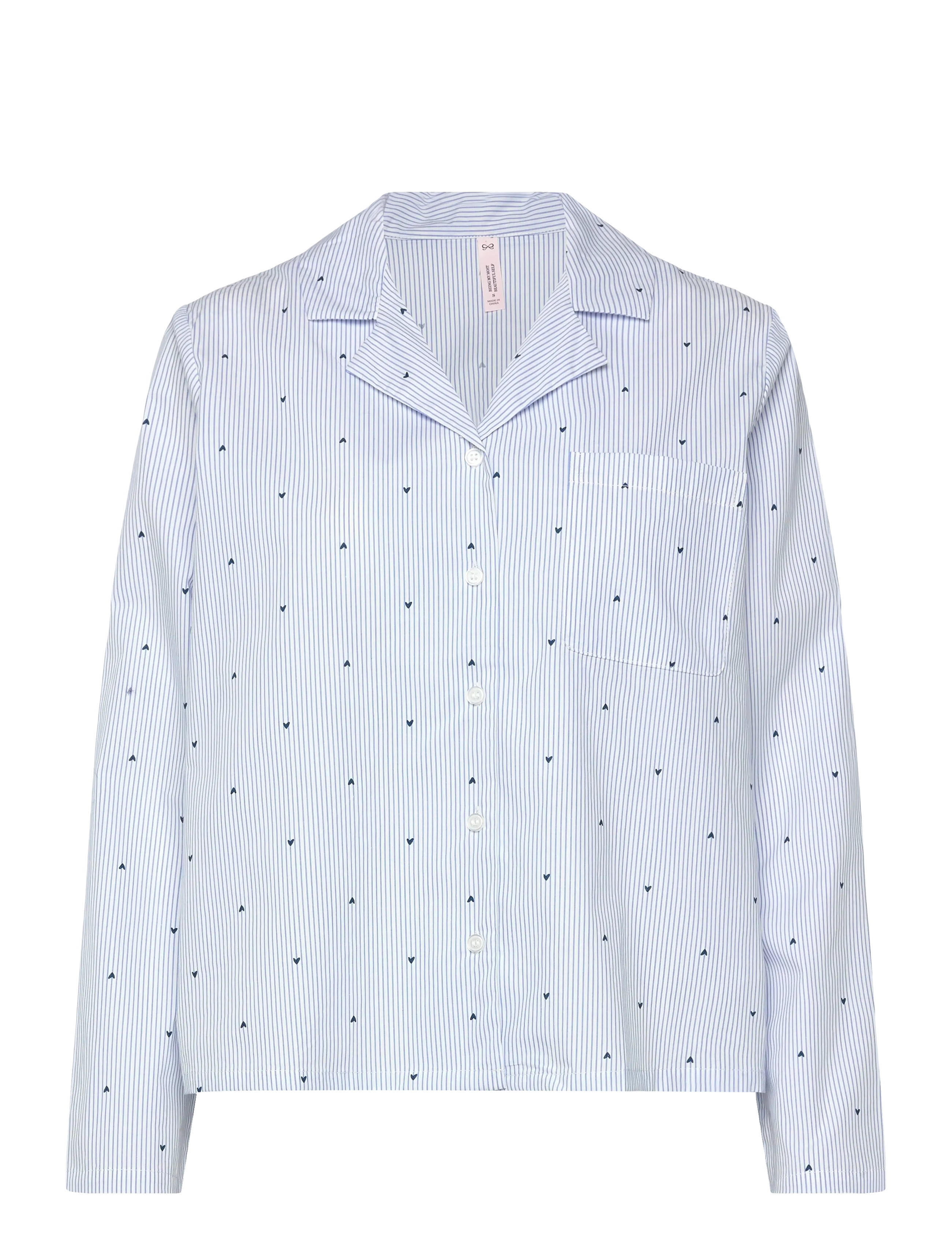 Hunkemöller Jacket Ls Cotton Stripe Heart - Tops - CORNFLOWER BLUE / blue