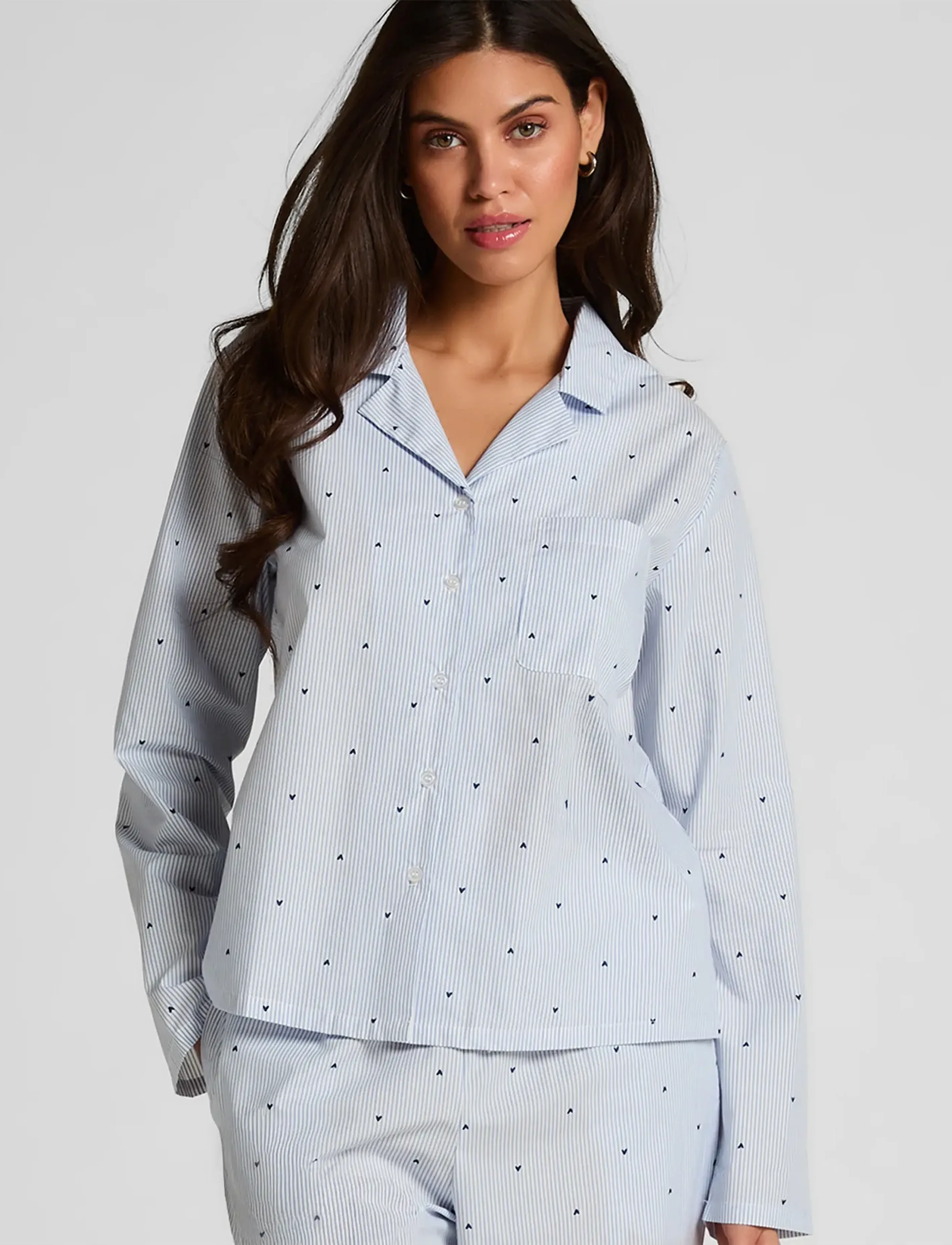 Hunkemöller Jacket Ls Cotton Stripe Heart - Nachtwäsche - CORNFLOWER BLUE / blue
