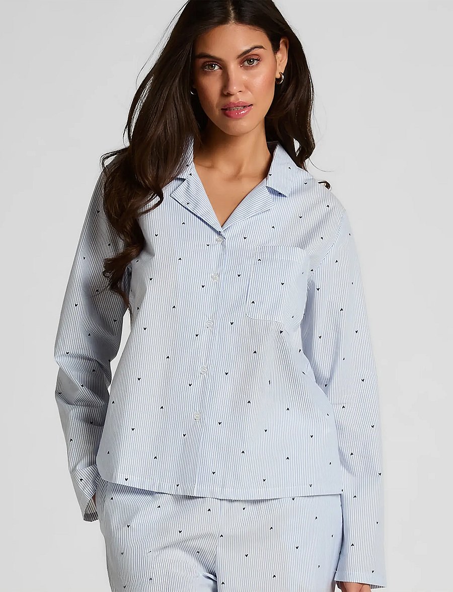 Hunkemöller - Jacket Ls Cotton Stripe Heart - oberteile - cornflower blue - 0