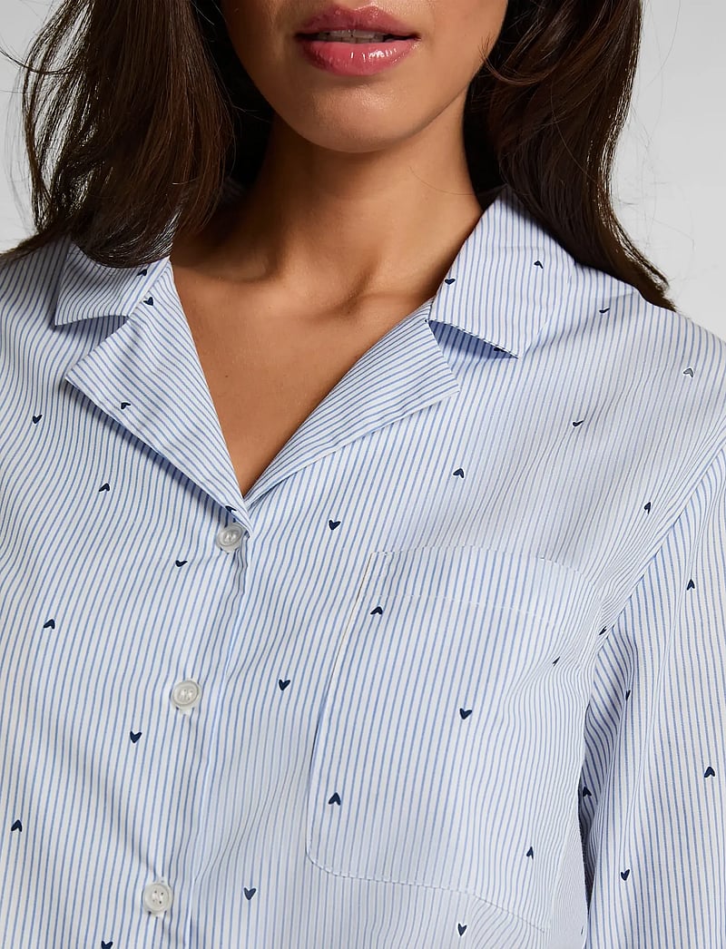 Hunkemöller - Jacket Ls Cotton Stripe Heart - oberteile - cornflower blue - 3