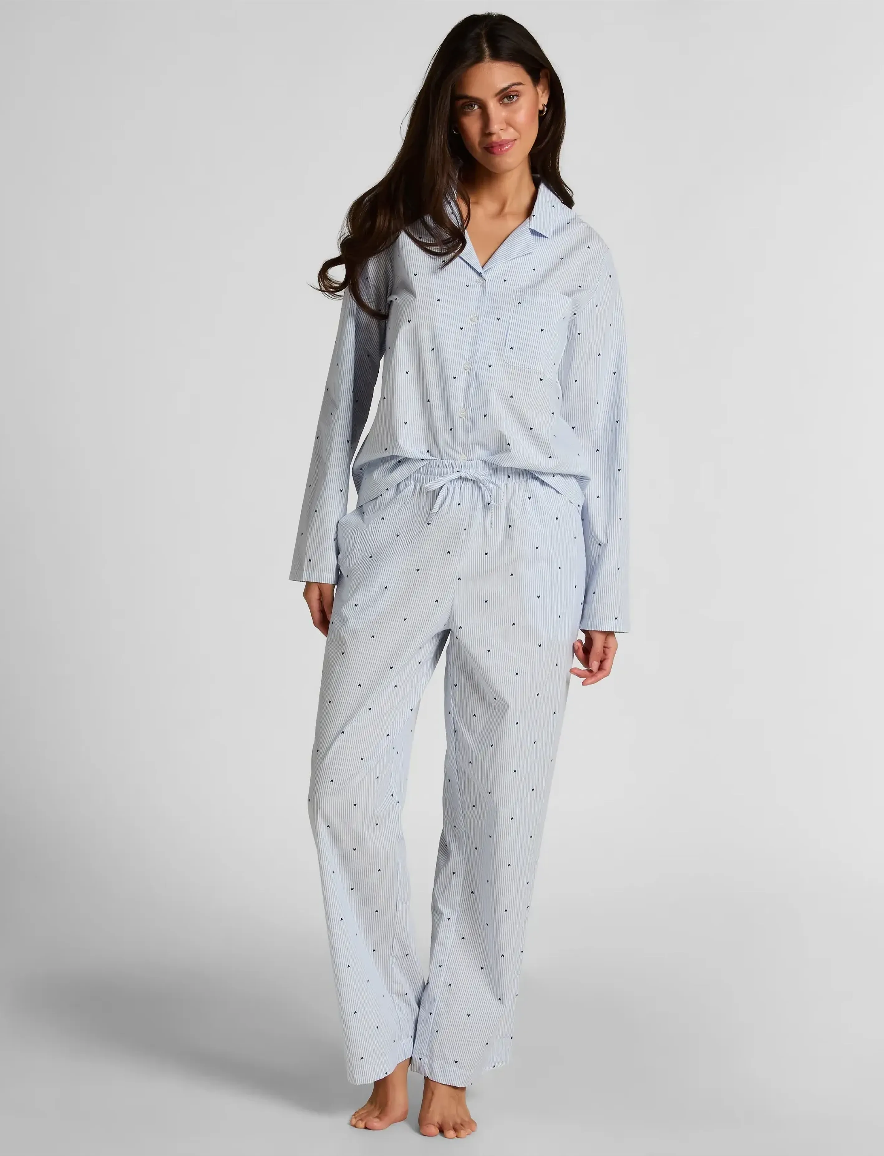 Hunkemöller Pant Woven Co Stripe Hearts - Transitional Layering - CORNFLOWER BLUE / multi