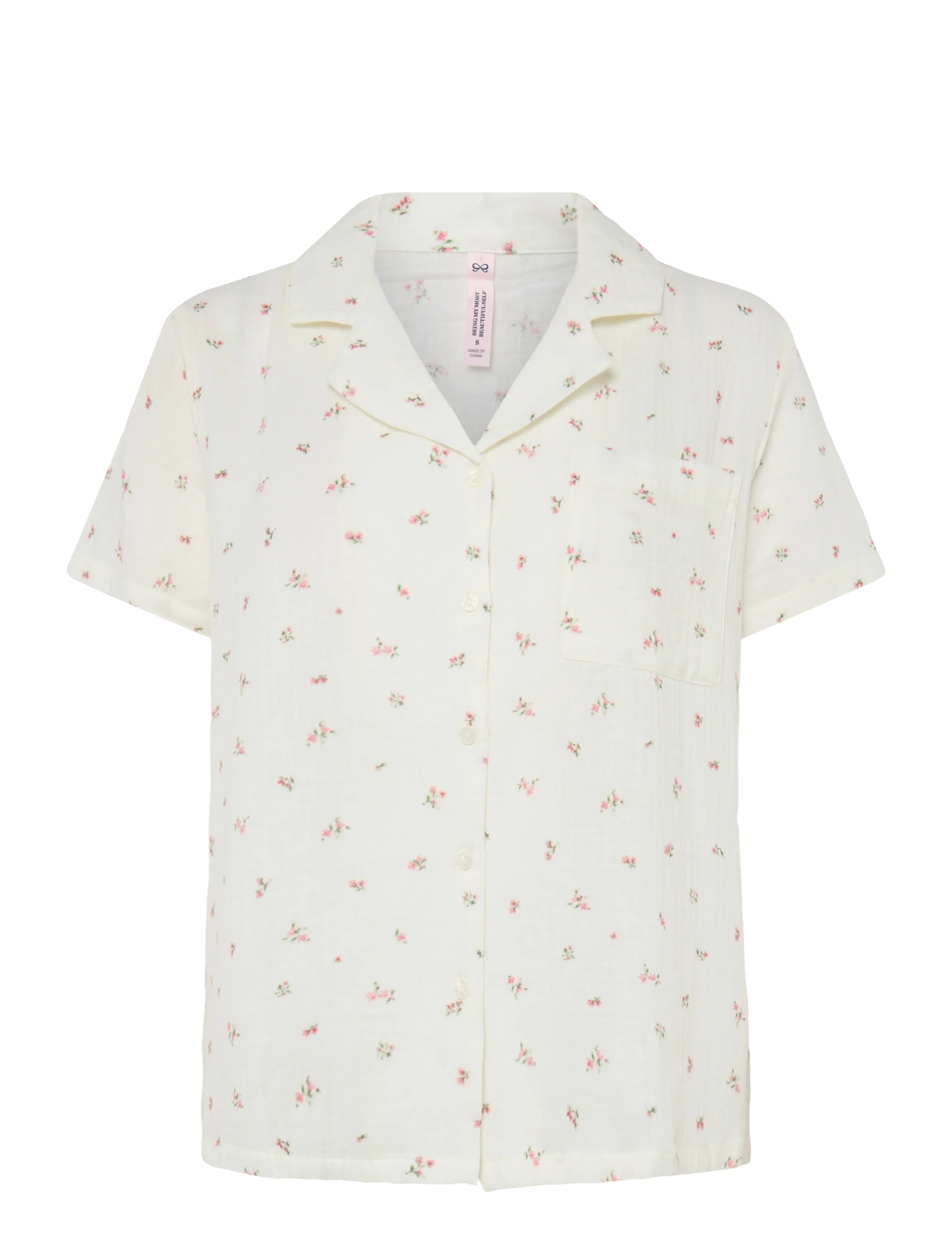 Hunkemöller JACKET SS MUSLIN FLOWER - Unterwäsche - SNOW WHITE / white
