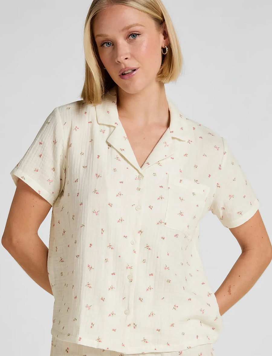 Hunkemöller - JACKET SS MUSLIN FLOWER - snow white - 0