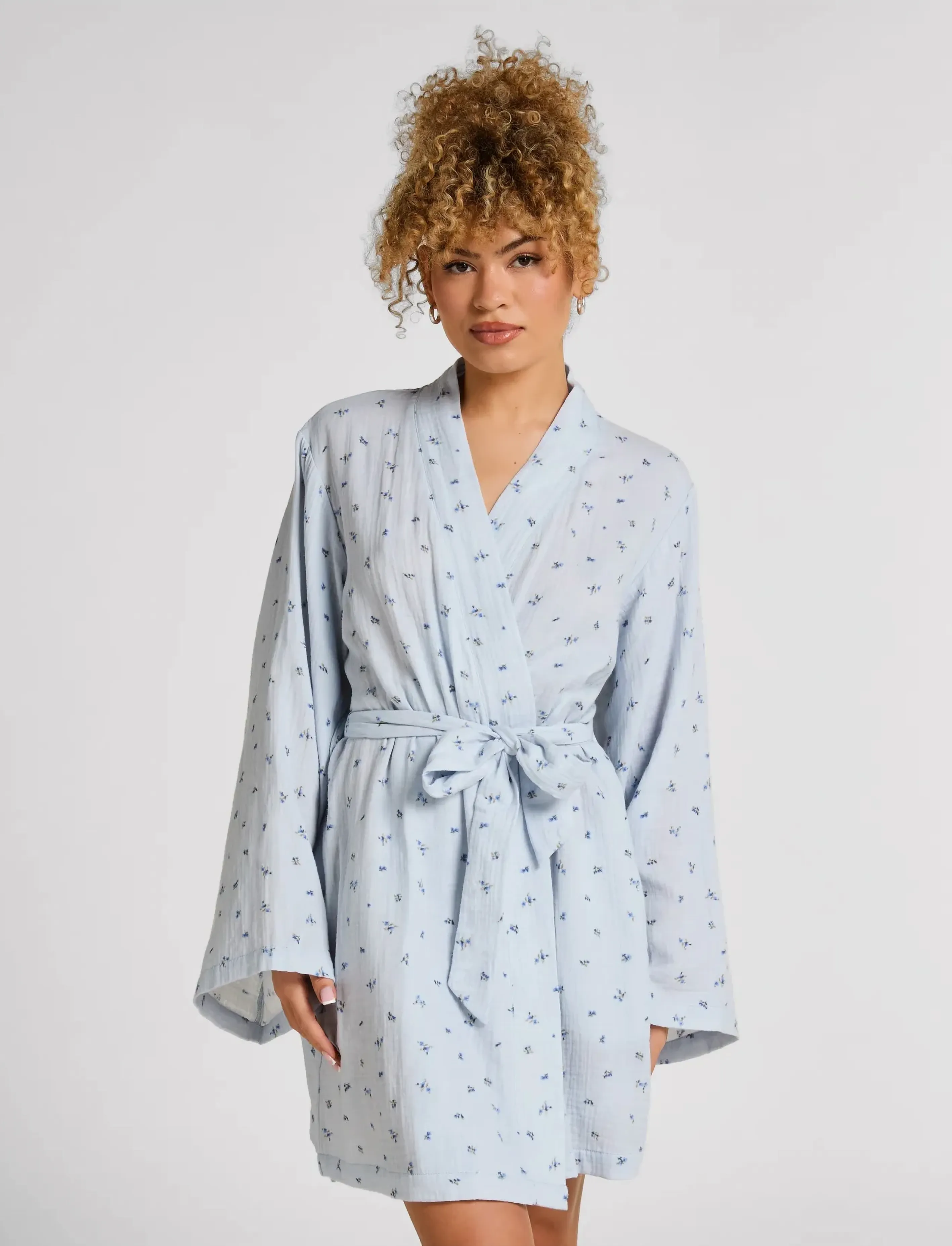 Hunkemöller Robe Short Muslin Flower - Nachtwäsche - VISTA BLUE / blue