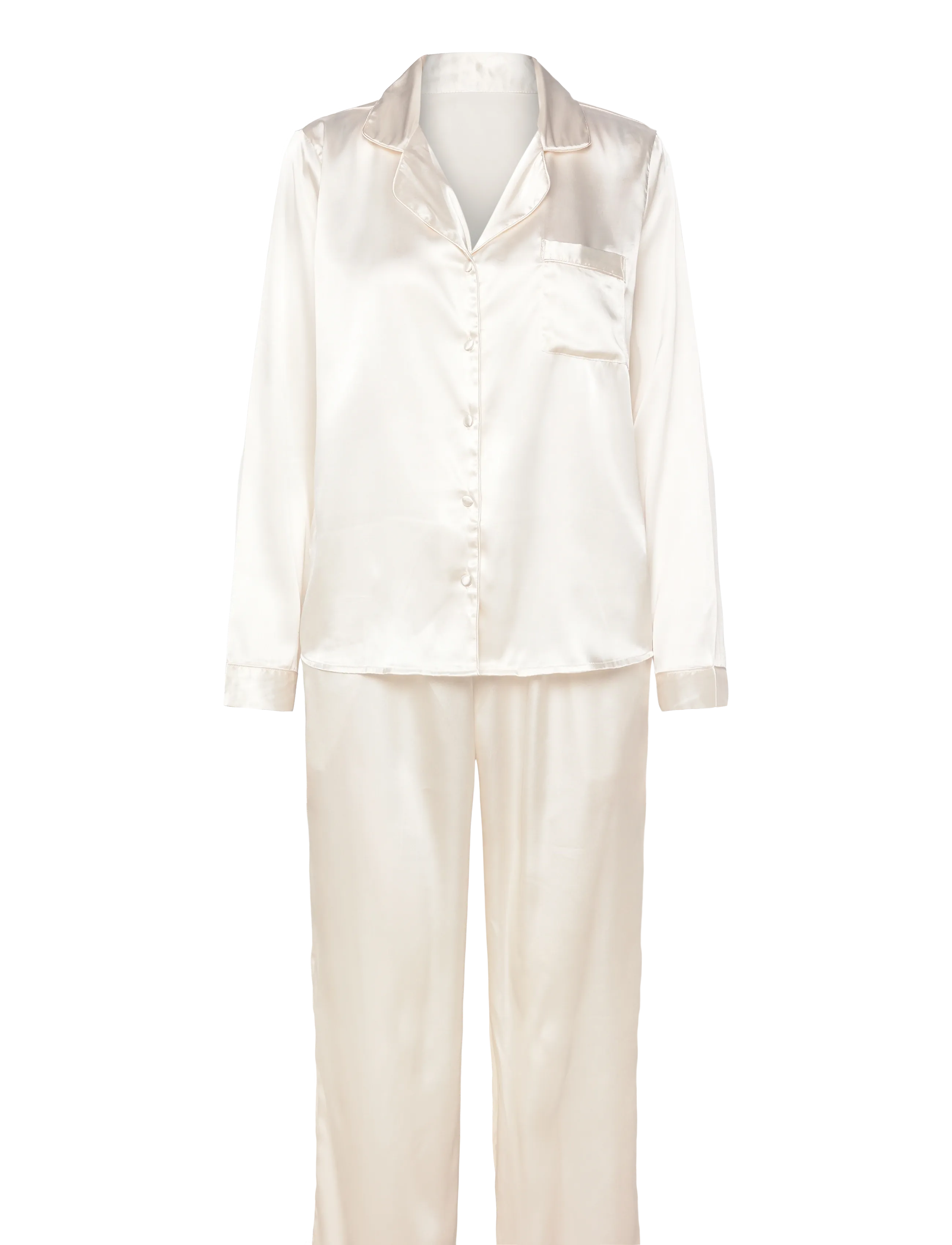 Hunkemöller Pj Ls Shiny Satin - Hunkemöller - GARDENIA / white