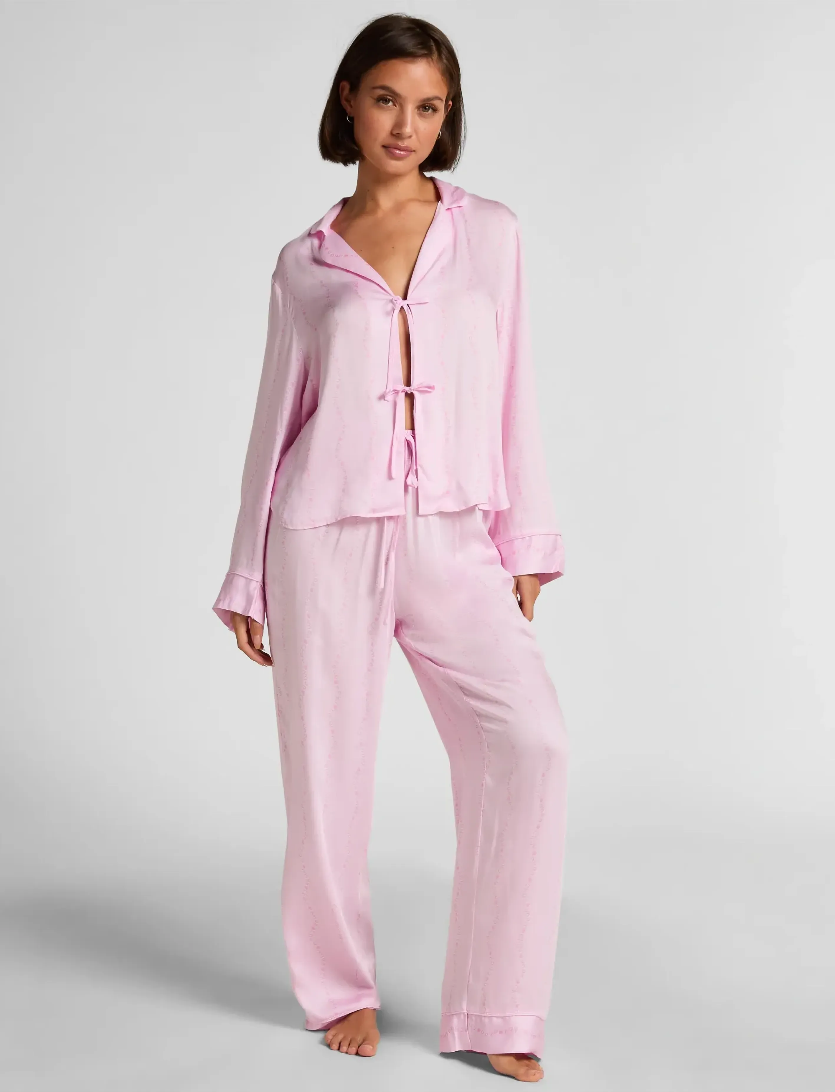 Hunkemöller Pj Ls Tie Woven Monchou - Nachtwäsche - PINK LADY / pink/rose