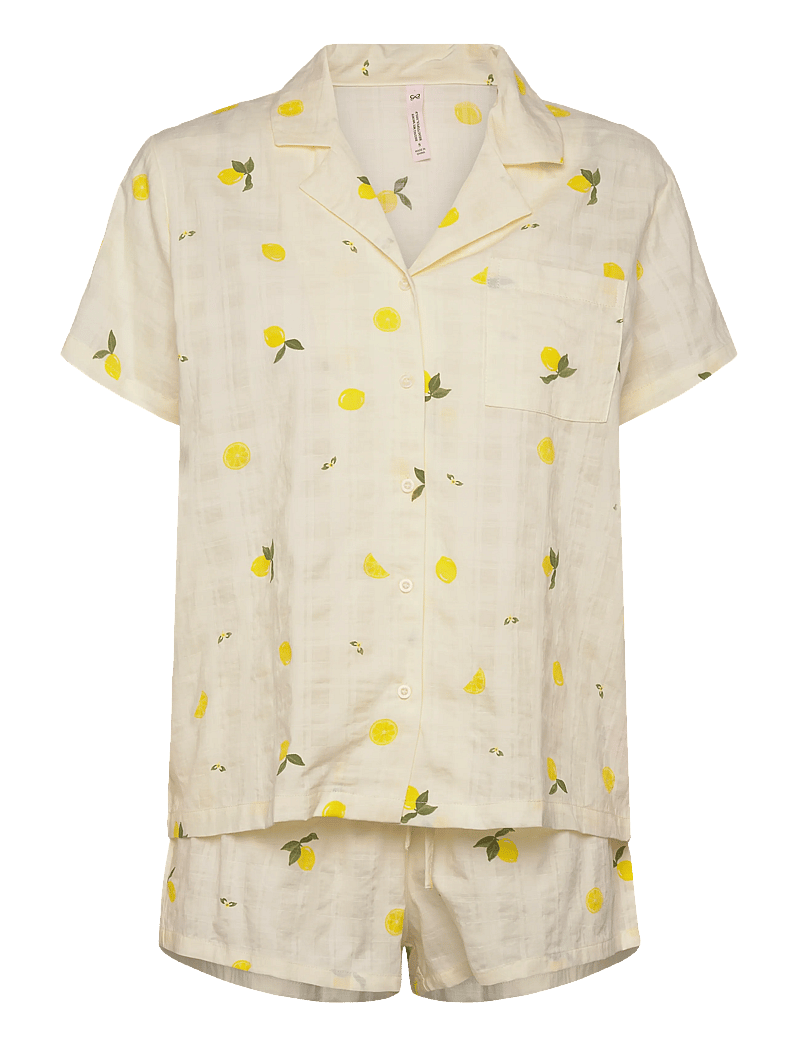 Hunkemöller - Pj Ss Woven Lemon - pyjamas - winter white - 1