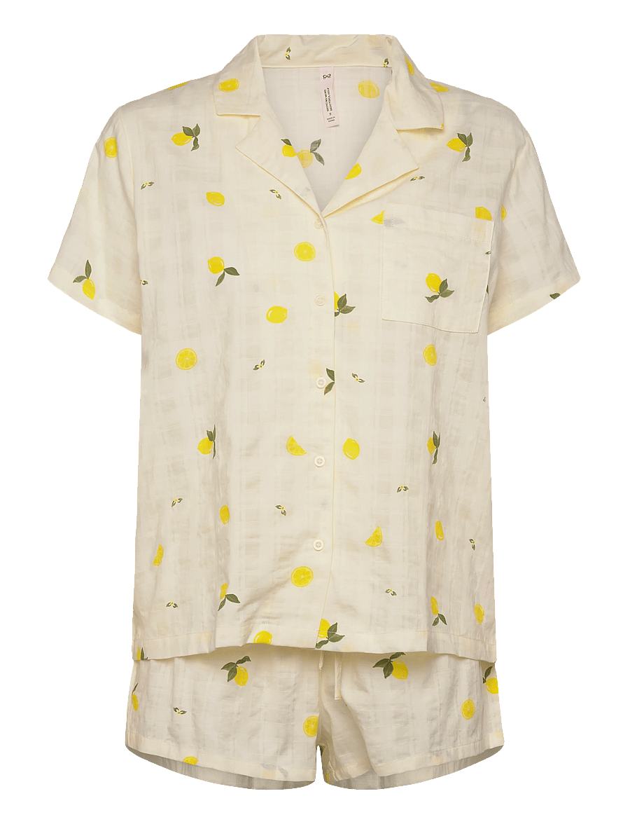 Hunkemöller - Pj Ss Woven Lemon - pyjamas - winter white - 1