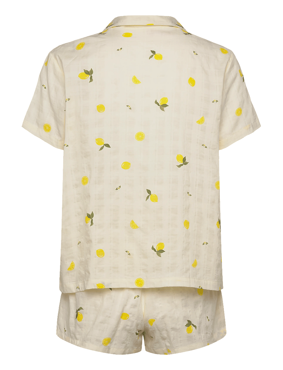 Hunkemöller - Pj Ss Woven Lemon - pyjamas - winter white - 2