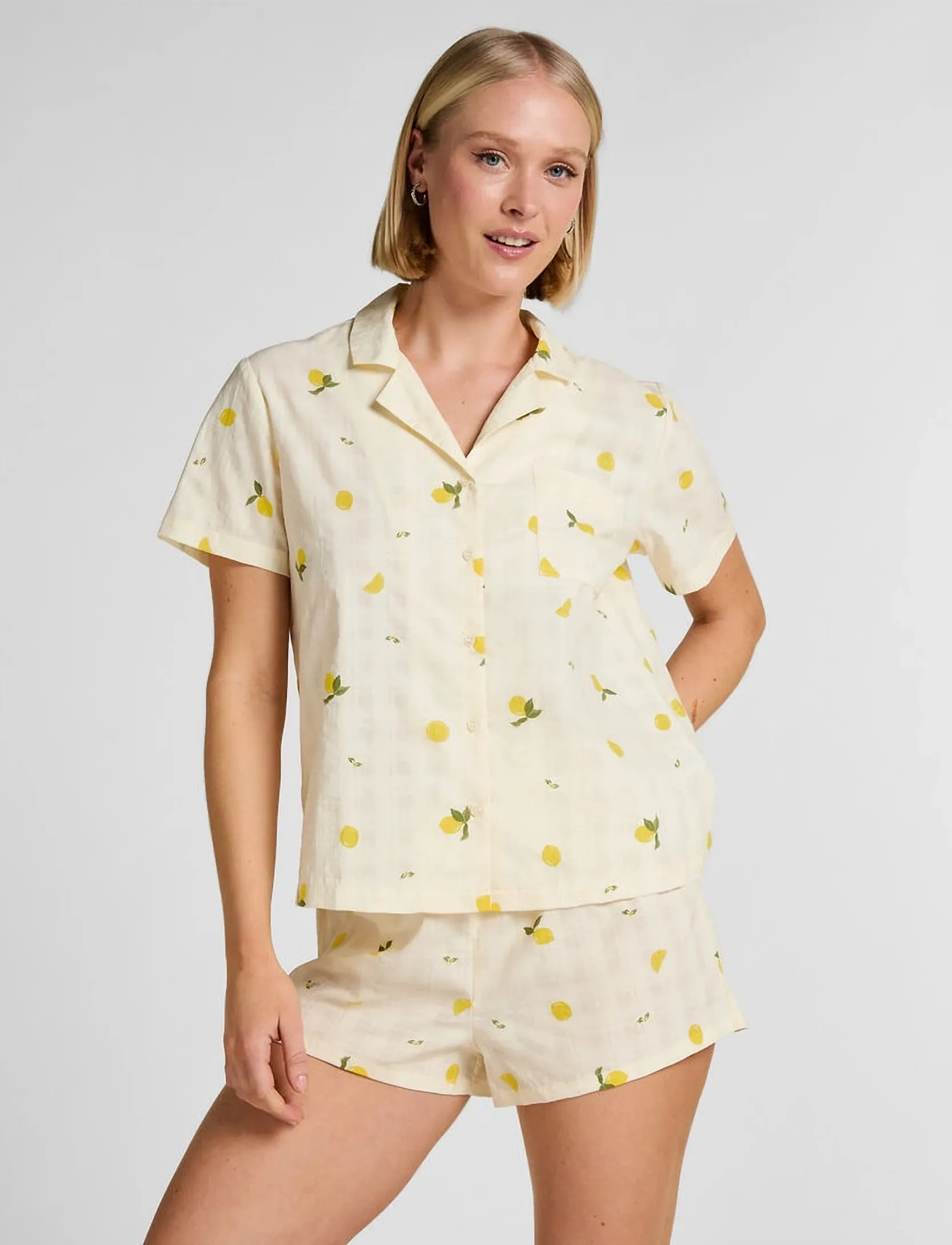 Hunkemöller Pj Ss Woven Lemon - Pyjamat - WINTER WHITE / yellow