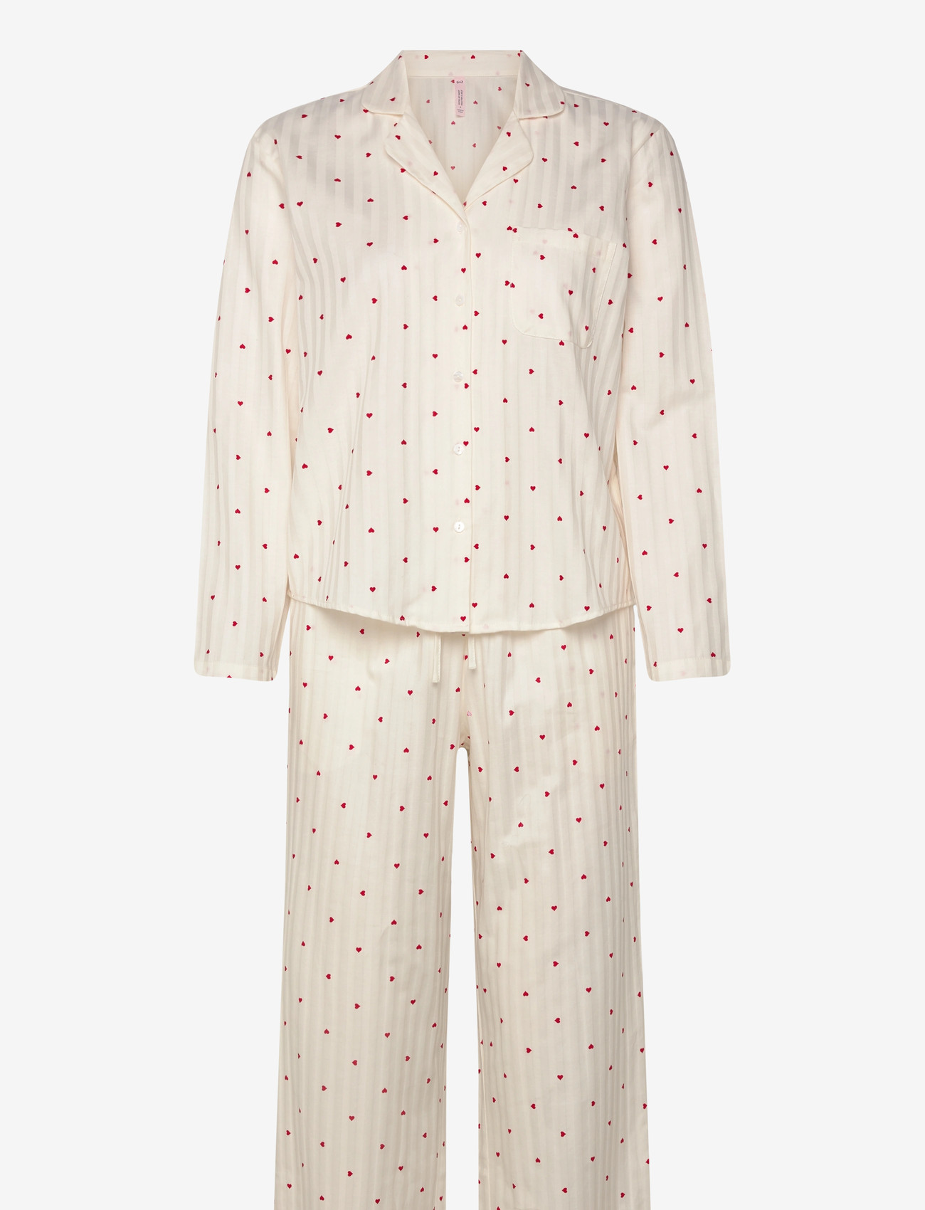 Hunkemöller Pj Ls Co Jacquard Hearts - Pyjamas - GARDENIA / white