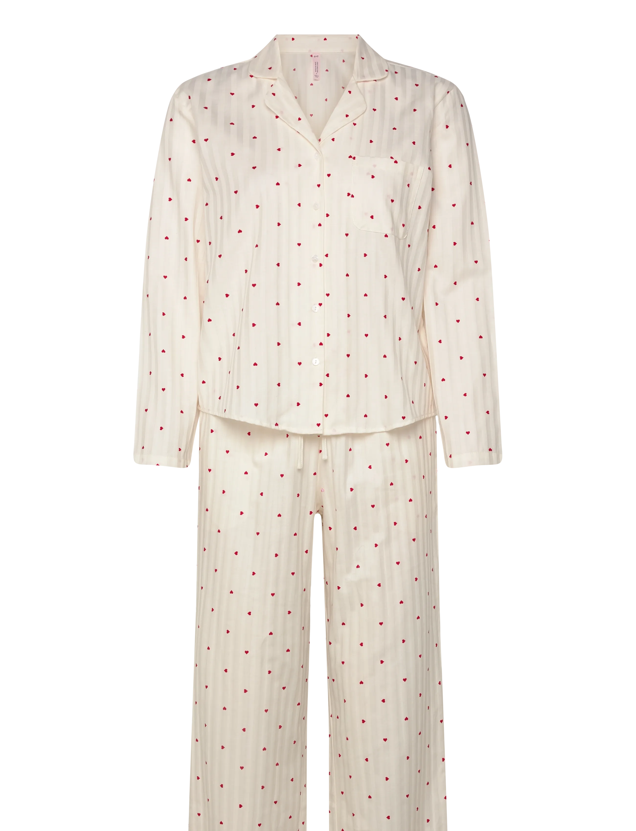 Hunkemöller Pj Ls Co Jacquard Hearts - Nachtwäsche - GARDENIA / white