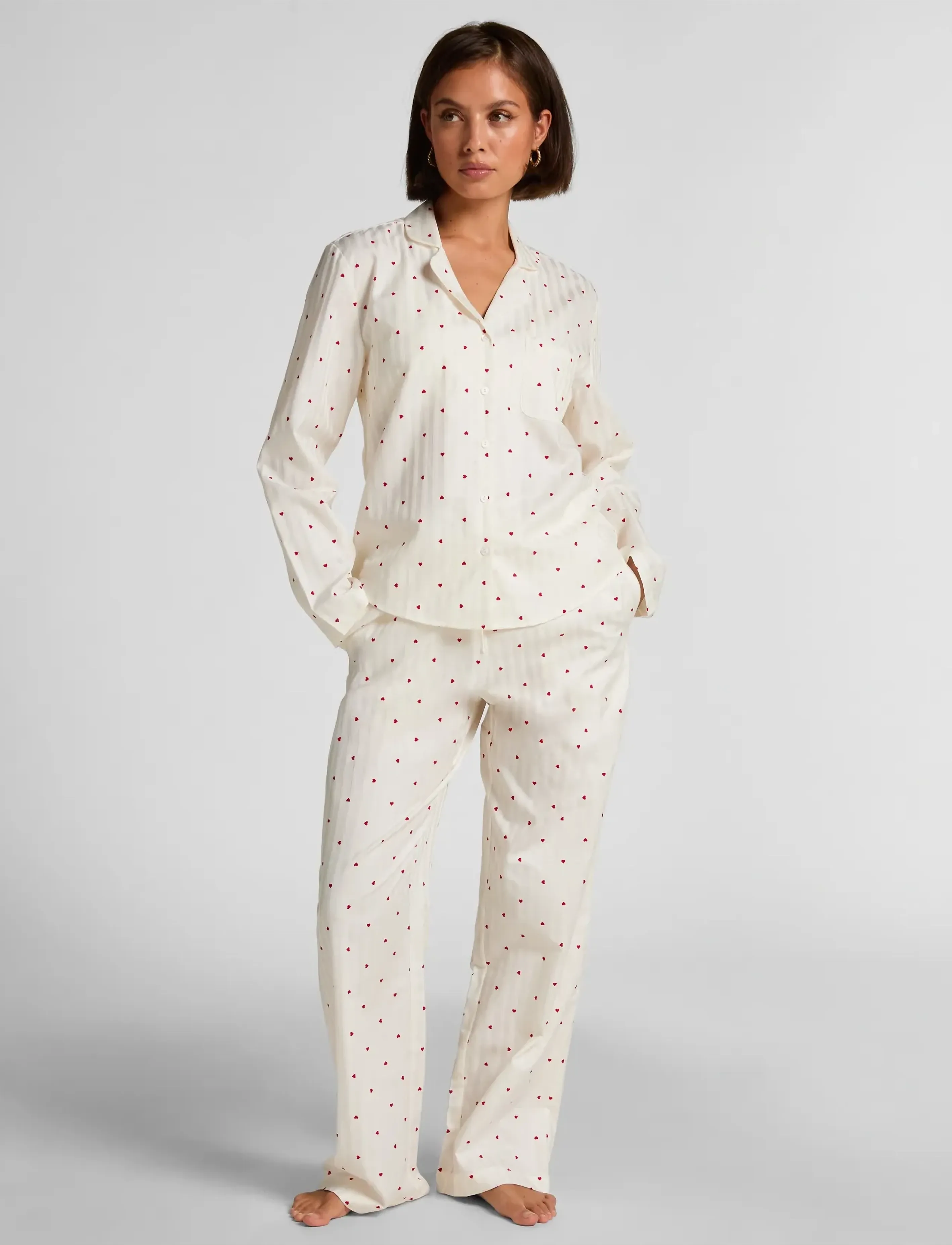 Hunkemöller Pj Ls Co Jacquard Hearts - Nachtwäsche - GARDENIA / white