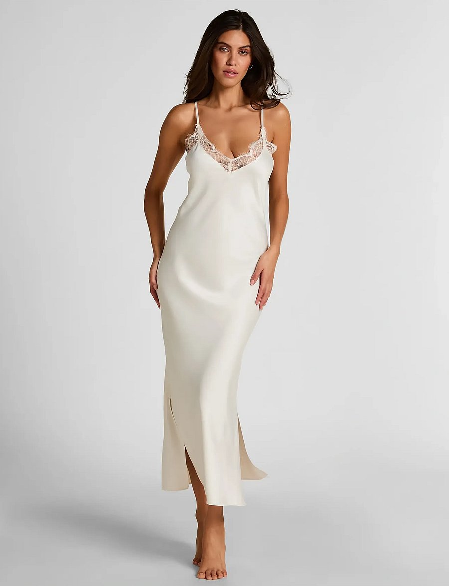 Hunkemöller - Sd Satin Lace Long - nachthemden - gardenia - 0