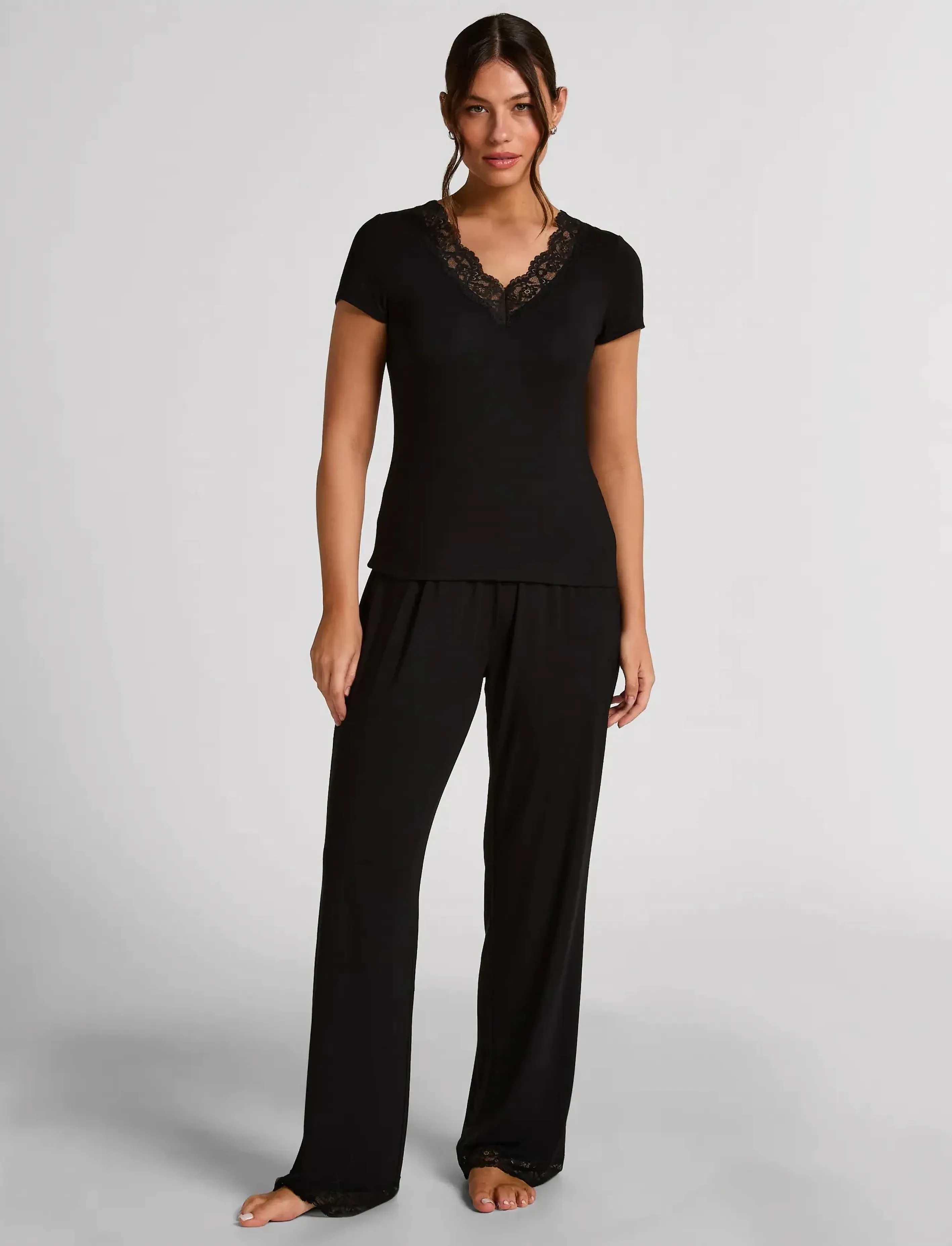 Hunkemöller Pj Ss Pant Jersey Modal Nana - Nachtwäsche - BLACK / black