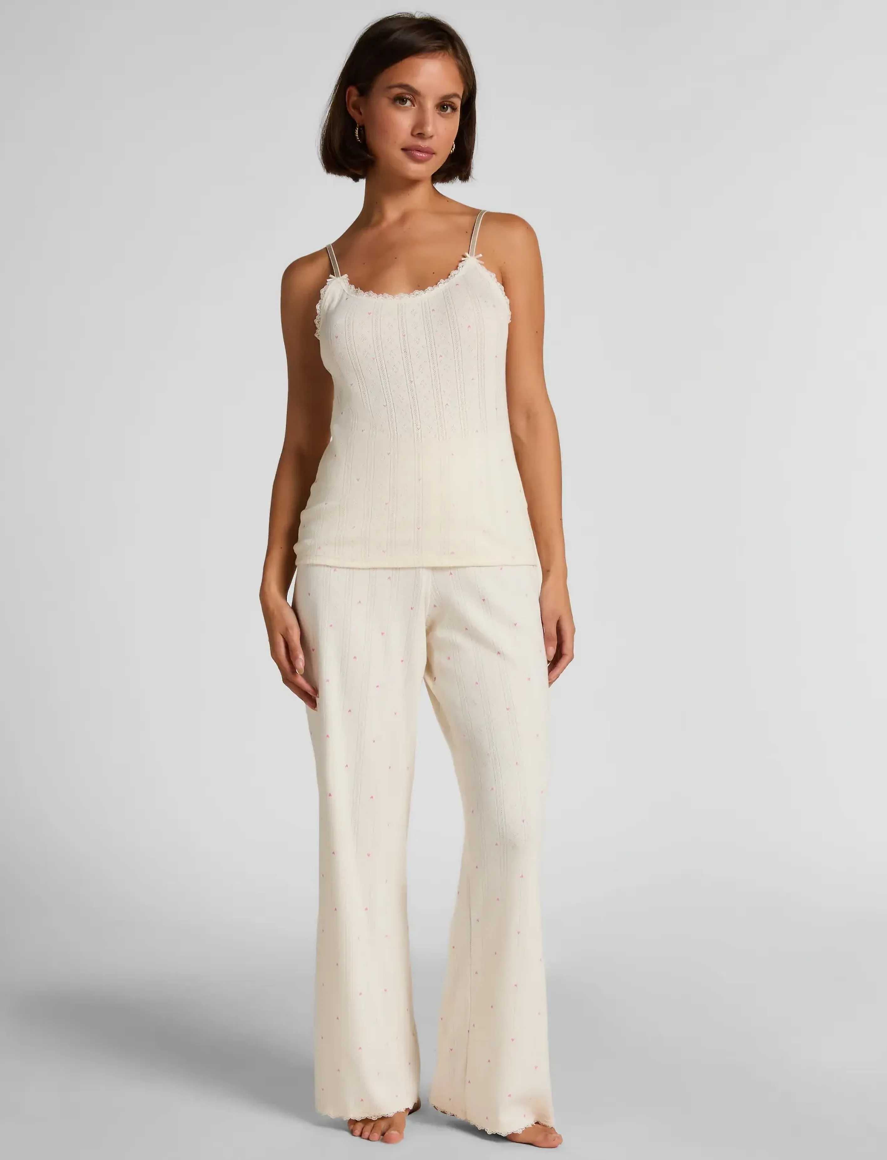 Hunkemöller Pj Cami Jersey Lace Nana - Nachtwäsche - GARDENIA / white