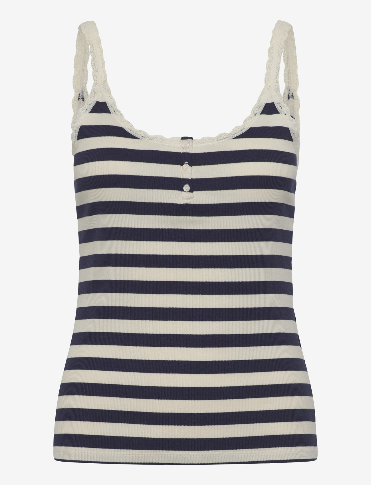 Hunkemöller - SINGLET JERSEY RIB LACE STRIPE - overdele - peacoat - 1