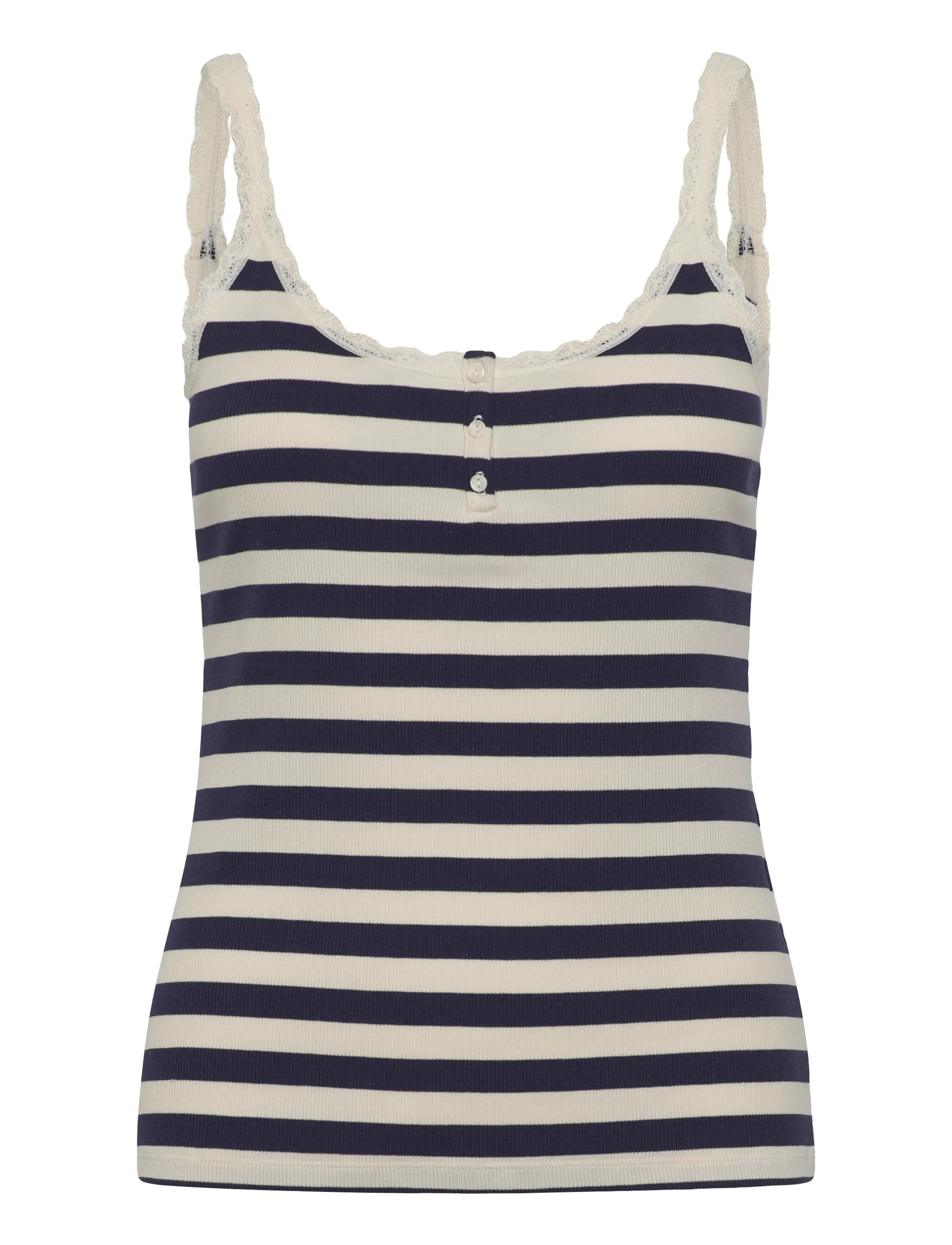 Hunkemöller SINGLET JERSEY RIB LACE STRIPE - Everyday Style - PEACOAT / navy
