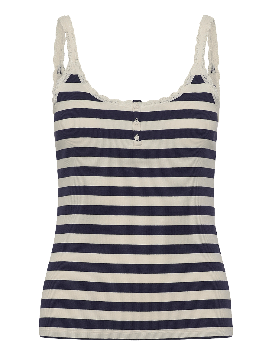Hunkemöller - SINGLET JERSEY RIB LACE STRIPE - oberteile - peacoat - 1