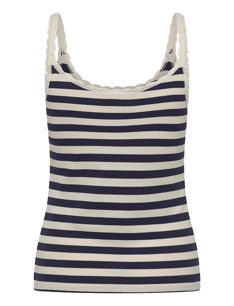 Hunkemöller - SINGLET JERSEY RIB LACE STRIPE - oberteile - peacoat - 2