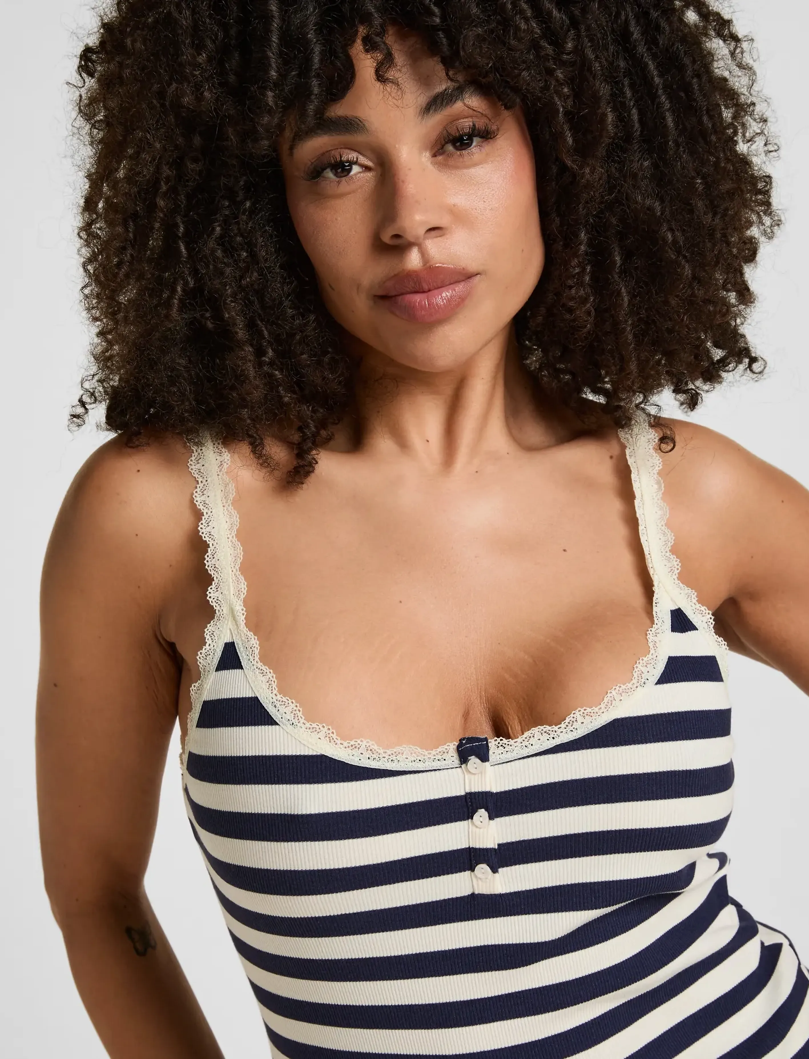 Hunkemöller - SINGLET JERSEY RIB LACE STRIPE - oberteile - peacoat - 3