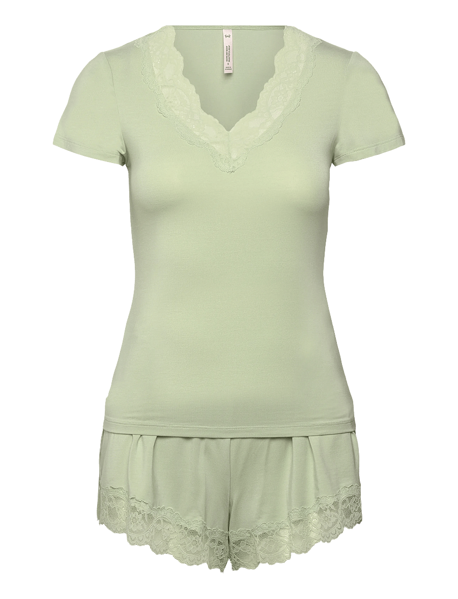 Hunkemöller - PJ SS SHORT MODAL LACE NANA - sea foam - 1