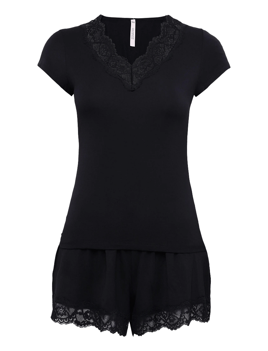 Hunkemöller - Pj Ss Short Modal Lace Nana - pyjamas - black - 1