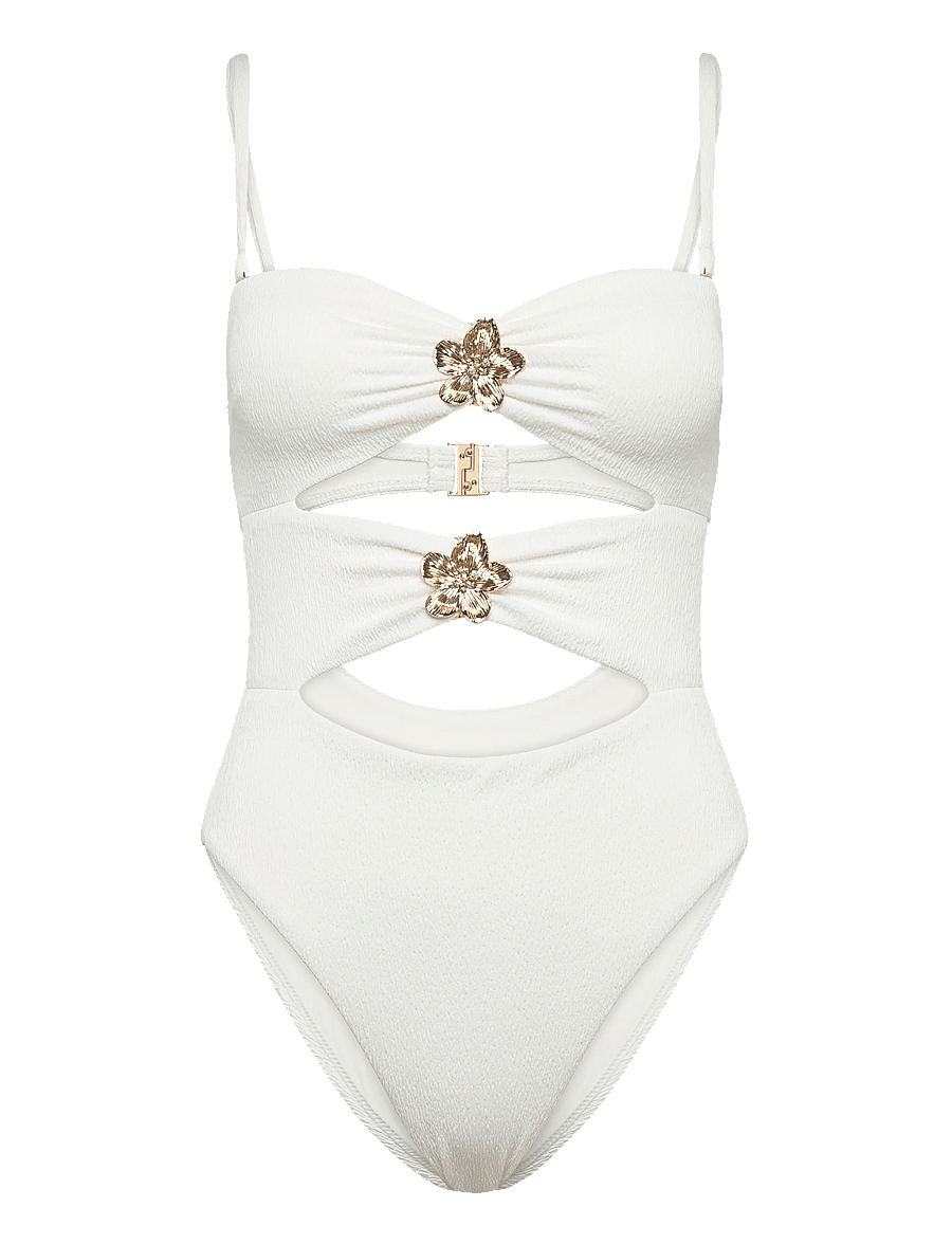 Hunkemöller - CRINKLE BANDEAU HL BS - badeanzüge - snow white - 1
