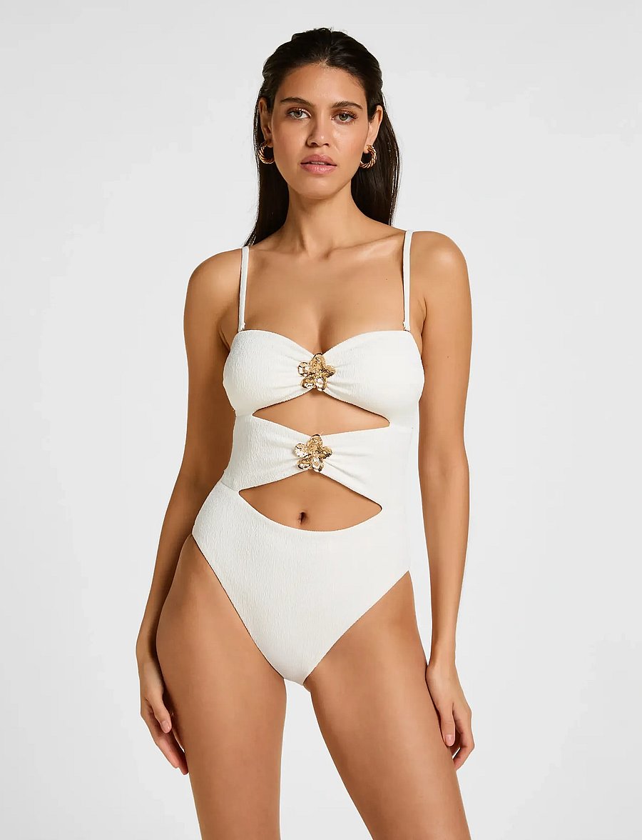 Hunkemöller - CRINKLE BANDEAU HL BS - badeanzüge - snow white - 0