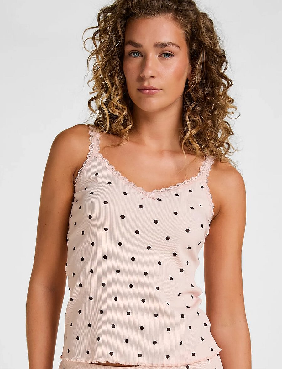 Hunkemöller - SINGLET JERSEY RIB LACE DOT - lotus - 0