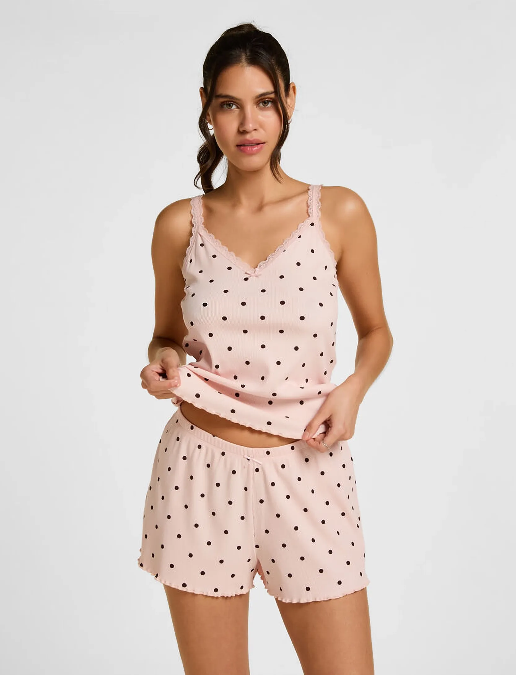 Hunkemöller SHORT JERSEY RIB DOT - Hunkemöller - LOTUS / pink/rose