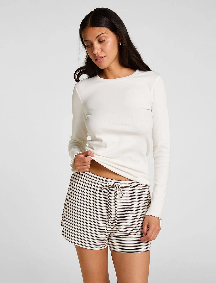 Hunkemöller - SHORT JERSEY STRIPE - lühikesed dressipüksid - gardenia - 0